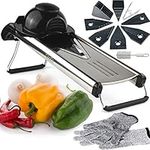 Mandoline Vegetable Slicer, Mandolin Slicer V Blade Cutter, Julienne and Food Grater. Great for Onions, Potatoes and Tomatoes. Includes 6 Inserts, and Cut Proof Gloves. Stainless Steel