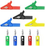 SNOKAY 5 Colors Alligator Clips with 4mm Banana Plugs 220V 30A Full Insulated Automotive Car Battery Alligator Clips Electrical Test Clips for Multimeter Test Leads, Pure Copper and PVC Material