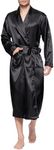 Lavenderi Mens Silky Satin Lounge Robe, Long Lightweight Sleepwear, Black, Small