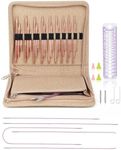 Aeelike Aluminu Interchangeable Knitting Needles Set, Circular Knitting Needles Set with 4 Cable 3 to 6 mm, Interchangeable Needle for Knitting Multiple Combinations, Gold