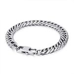 Beydodo Cuban Bracelet for Men, Stainless Steel Bracelet for Men 7.5 inch Silver Curb Chain Bracelet 10mm Width