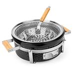 Onlyfire Ceramic Charcoal Grill Hibachi Grill with Grid Lifter, 14 Inch Portable BBQ Yakitori Grill with Stainless Steel Grate for Outdoor Camping Picnic Patio Backyard Meat Barbecue Cooking