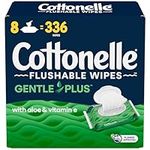 Cottonelle GentlePlus Flushable Wet Wipes with Aloe & Vitamin E, Adult Wet Wipes, 8 Flip-Top Packs, 42 Wipes per Pack (336 Total Flushable Wipes)