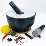 Extra Large Natural Stone Mortar & Pestle Set, 5 Cup 8" Heavy Duty Granite Grinder Bowl with 2 Pestles, Molcajete & Tejolote de Piedra Spice Guacamole Pesto Herb Crusher