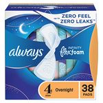 Always, Infinity With FlexFoam Pads For Women, Size 4, Overnight Absorbency With Wings, 38 Count