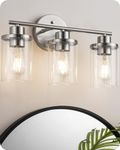 EDISHINE Vanity Light Fixtures, 3-Light Mordern Brushed Nickel Bathroom Vanity Lights Over Mirror, Farmhouse Wall Sconce with Clear Glass Shades for Bathroom, Vanity Table, Living Room(E26 Base)