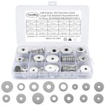 FandWay 248 Pcs Large Fender Washers, 304 Stainless Steel Flat Penny Washers Assortment Kit for Car Ship Assembly, Furniture Installation, Electrical Connections, DIY Project. (M3 M4 M5 M6 M8 M10 M12)