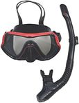 Diving Snorkel kit，Adjustable Panoramic View Anti-Fog Diving Mask，Snorkeling Gear for Adults (Black & Red)