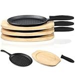 Tanlade 3 Sets Cast Iron Skillets Pre Seasoned Fajita Pan Heavy Duty Construction Sizzling Plates with Wooden Base and Silicone Handle Mitt, Black
