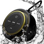 iFox Shower Speaker Bluetooth Waterproof, IPX7 Waterproof Bluetooth Speaker, Portable Bluetooth Speakers Waterproof, Built-in Mic, Carabiner with Shower Speaker Suction Cup, Black/Gold