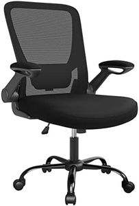 SONGMICS OBN37BK Office Chair, Swivel Chair with Mesh Covering, Ergonomic, Padded Lumbar Support, Rocker Function, 53 cm Seat, Folding Armrests, Black