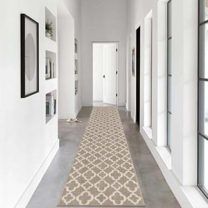 U'Artlines Long Runner Rug for Hallway 2×10feet Non Slip Kitchen Floor Carpet Runners Beige Geometric Pattern Machine Washable Area Rug for Entryway Bathroom