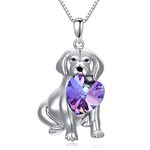 ROMANTICWORK Dog Necklace 925 Sterling Silver Puppy Heart Crystal Pendant Necklace Dog Jewellery Gifts for Women