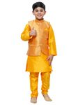 Pro-Ethic Style Developer Silk Kurta Pajama For Kid's Boys With Waistcoat | Floral Traditional Dress (S-214), 15-16 years, Orange