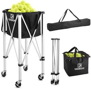 YooKoo Tennis Ball Hopper for 150 Balls, Tennis Ball Basket for Serve Training, Foldable Tennis Ball Cart with Storage Bag, Portable Pickleball Baseball Hopper Basket