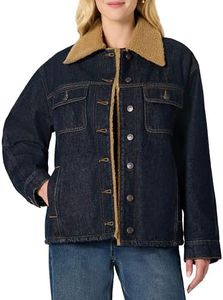 Amazon Essentials Women's Oversized-Fit Denim Jacket with Faux Shearling Collar and Lining, Heavyweight, Rinse, XX-Small