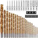 25 pc High-Speed Titanium Nitride Steel Drill Bits and 13pcs Precision Metric S2 Steel Hex Head Allen Wrench Drill Bit Set.