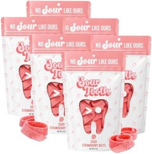 Sour Tooth Strawberry Belts, Chewy Sour Gummy Candy Strips, 6 Pack, 4 oz