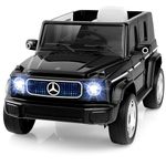 COSTWAY 12V Kids Electric Ride On Car, 4 Motors Mercedes Benz EQG Licensed Ride-on Truck with Remote Control, Detachable Battery, Full Car LED Lights, Music & Horn, for 37-96 Months (Black)