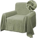 H.VERSAILTEX Cotton Sofa Covers Couch Cover Sofa Slipcover for Most Shape Sofas, Feature Thick Woven Jacquard Seamless with Tassels, Multi-Use Decorative for Couch (Medium: 71" x 91", Sage)