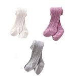 SYGA Baby Tights Soft Cotton Leggings For Girls Toddler Solid Knit Stockings Socks Warm Crochet Pants Pack Of 3 (2-4 Year, White/Purple/Grey)