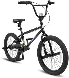 OLAKIDS Kids BMX Bike, 20 Inch Freestyle Bicycle with 4 Pegs Carbon Steel Frame Adjustable Seat for Beginner Level Riders Boys Girls Aged 8+ (Black)