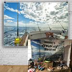 AOFOTO 7x5ft Sea Landscape Backdrop Fishing Boat Fishing Poles Blue Sky White Cloud Photography Background Anglers Vacation Video Displays TV Film Production Studio Prop Video Drape