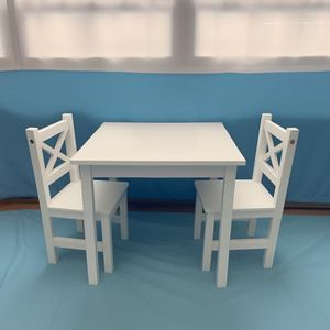 PETIT BATEAU Solid Wood Kids Table and 2 Chairs Set,Montessori Modern AMMEHOELA Irish Designer for 2-8 Years Toddler,MilkyWhite
