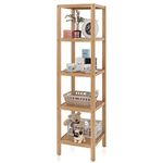 SMIBUY Bathroom Storage Shelf, 5-Tier Bamboo Rack Organizer, Multifunctional Shelving Unit for Living Room Bedroom Kitchen (Natural)