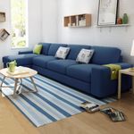 FURNY Junnoy 5 Seater Fabric LHS Sectional L Shape Sofa Set (Blue)