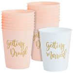 15 Pack Reusable Bachelorette Party Cups, 16 Oz, Plastic Tumblers for Bridal Shower or Getting Married Party, White and Pink