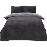 Brentfords Reversible Teddy Fleece Duvet Cover with Pillow Case Supersoft Fluffy Thermal Warm Soft Bear Bedding Set, Charcoal Silver Grey - King