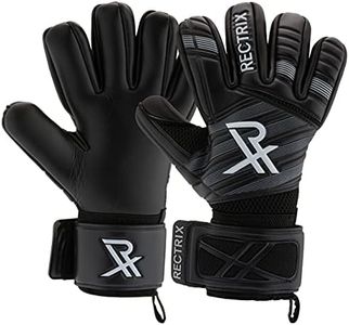 Rectrix 1.0 Goalkeeper Gloves (with Free Zip Case) - Negative Cut - Youth & Adult Sizes - Pro-Level Grip for Football Soccer Goalkeeping (8, Black)
