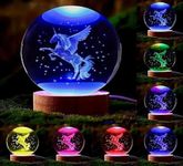 Hamsa Crystal Ball Lamp for Home Decoration 3D Solar System Crystal Ball Night Light with 3.15 inches USB Powered Wooden Base Galaxy Glass Ball with LED (Unicorn 16 Color Changing)