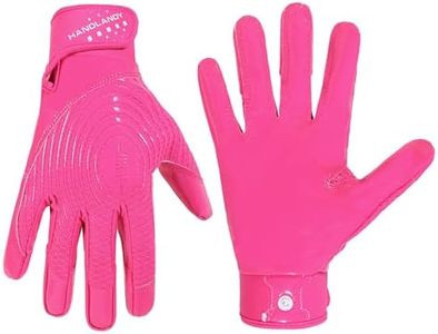 HANDLANDY Youth Football Gloves, Kids Sticky Receiver Gloves,Super Grip Football Glove Best Gift for Boys,Girls (Pink, Medium-Adult)