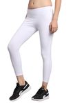 TRUEREVO Womens Stretch Dryfit High Waist 7/8th Leggings with Back Zipper Pocket for Yoga Sports Running(161183WHT_M_White_M)