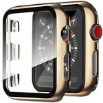 Miimall Compatible with Apple Watch Series 3 2 1 38mm Case with Screen Protector,Plated Anti-Scratch Shockproof Hard PC Cover and Tempered Glass Screen Protector Bumper Case for Apple Watch 38mm Series 3 2 1(Dark Gold)