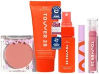 Tower 28 Best Sellers Makeup + Skin Care Set - SOS Daily Rescue Facial Spray, SOS Face Cream, MakeWaves Mascara in Jet, ShineOn Lip Gloss in Pistachio + BeachPlease Cream Blush in Magic Hour (5 Count)