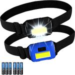 SerDa-Run 2 Pack Led Headlamp Flashlight for Adults and Kids with 3 Modes, Waterproof Work Headlight, 1.1oz/31g COB Flood Light Ultra Bright Head Lamp for Family Camping Running Reading