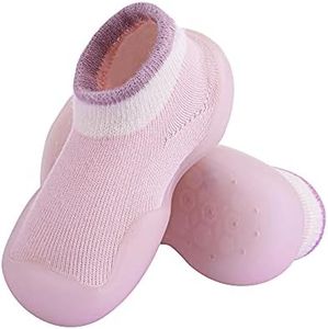 Pluatyep Baby Toddler Sock Shoes Non-Skid Slipper with Rubber Soft Sole Breathable Cotton Walking Shoes for Infant Girls Boys, Pink, 9-12 Months Toddler