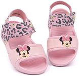 Disney Minnie Mouse Sandals Kids Toddlers | Girls Leopard Animal Print Pink Sliders with Supportive Strap | Pink Summer Shoes Footwear