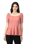 ZUVINO Women's Casual Stylish Peplum Top with Puffed Sleeves (XX-Large, Dusty Pink)