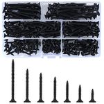 220 Pcs Self Tapping Wood Screws, M3.5 Black Flat Cross Head Self Drilling Screws, Drywall Machine Screws Assortment Kit for Drywall, Furniture, Wood Screws - 16mm/20mm/25mm/30mm/35mm/40mm/50mm