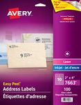 Avery Clear Shipping Labels with Easy Peel for Laser and Inkjet Printers, 2" x 4", Glossy Clear, Rectangle, 100 Labels, Permanent (7663) Made in Canada