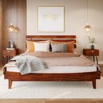 Bme Caden King Size Bed Frame and Adjustable Headboard, 15 Inch Mid Century Retro Style - Solid Acacia Wood - No Box Spring Needed - 12 Strong Wood Slat Support - Easy Assembly - Dark Chocolate