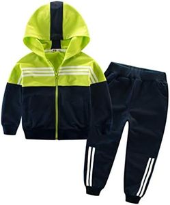Boy's Casual Tracksuit Long Sleeve Color Block Hoodie Jacket+Pants 2Pcs Kids Sweatsuit Outfit Set 3-11 Years(6-8 Years,Green)
