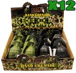 12 x TOY HAND GRENADES WITH REALISTIC SOUND & LIGHT IN GREEN AND BLACK IN DISPLAY BOX ARMY