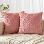 MIULEE Coral Red Throw Pillow Covers 16x16 Inch, Soft Plush Faux Wool Couch Pillow Covers Set of 2 Decorative Farmhouse Boho Throw Pillows for Sofa Living Room Bed