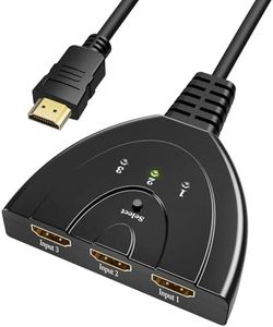 GANA HDMI Switch 3 in 1, HDMI Switch 3 Inputs 1 Output - 4K UHD @30Hz, Full HD 1080p @60Hz, 3D, Manual Button, Compact & Without External Power Supply