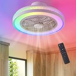 IZOWE Ceiling Fans with Lights RGB, Color Changing Modern Bladeless Ceiling Fans with Lamps, 50CM Dimmable LED Enclosed Flush Mount Low Profile Ceiling Fan with Light for Bedroom Kitchen 3 Speed